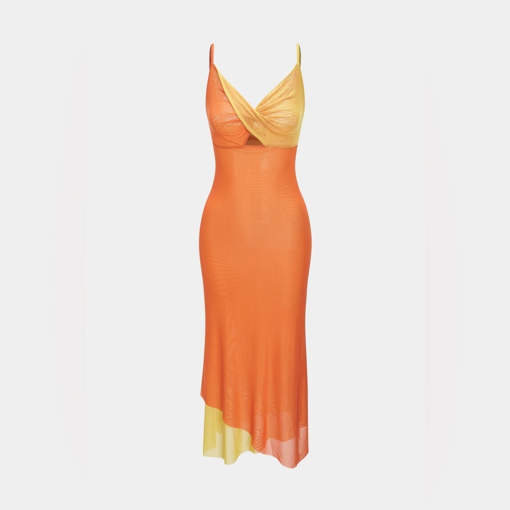 Yellow-Orange Twist Front Slip Dress - Women